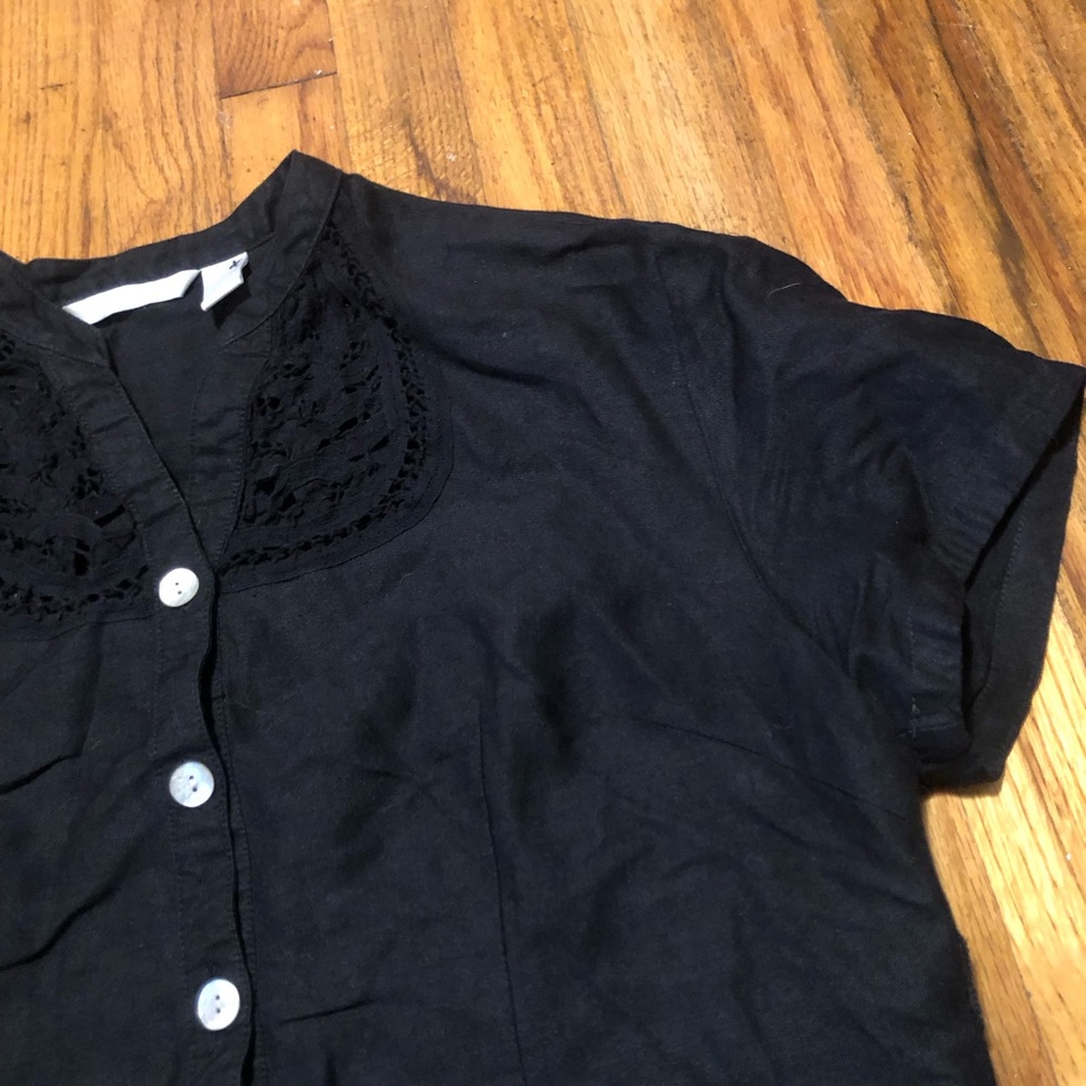 Lace Collar Button Up Black Blouse
